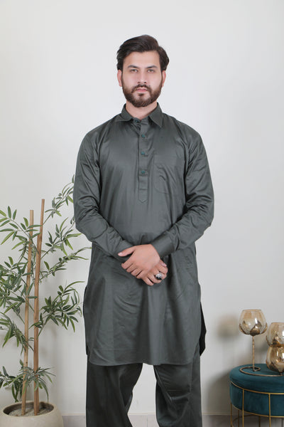 Almas Lifestyle Lucknowi Mens Pathani Suits | Dark Green - Almas Lifestyle