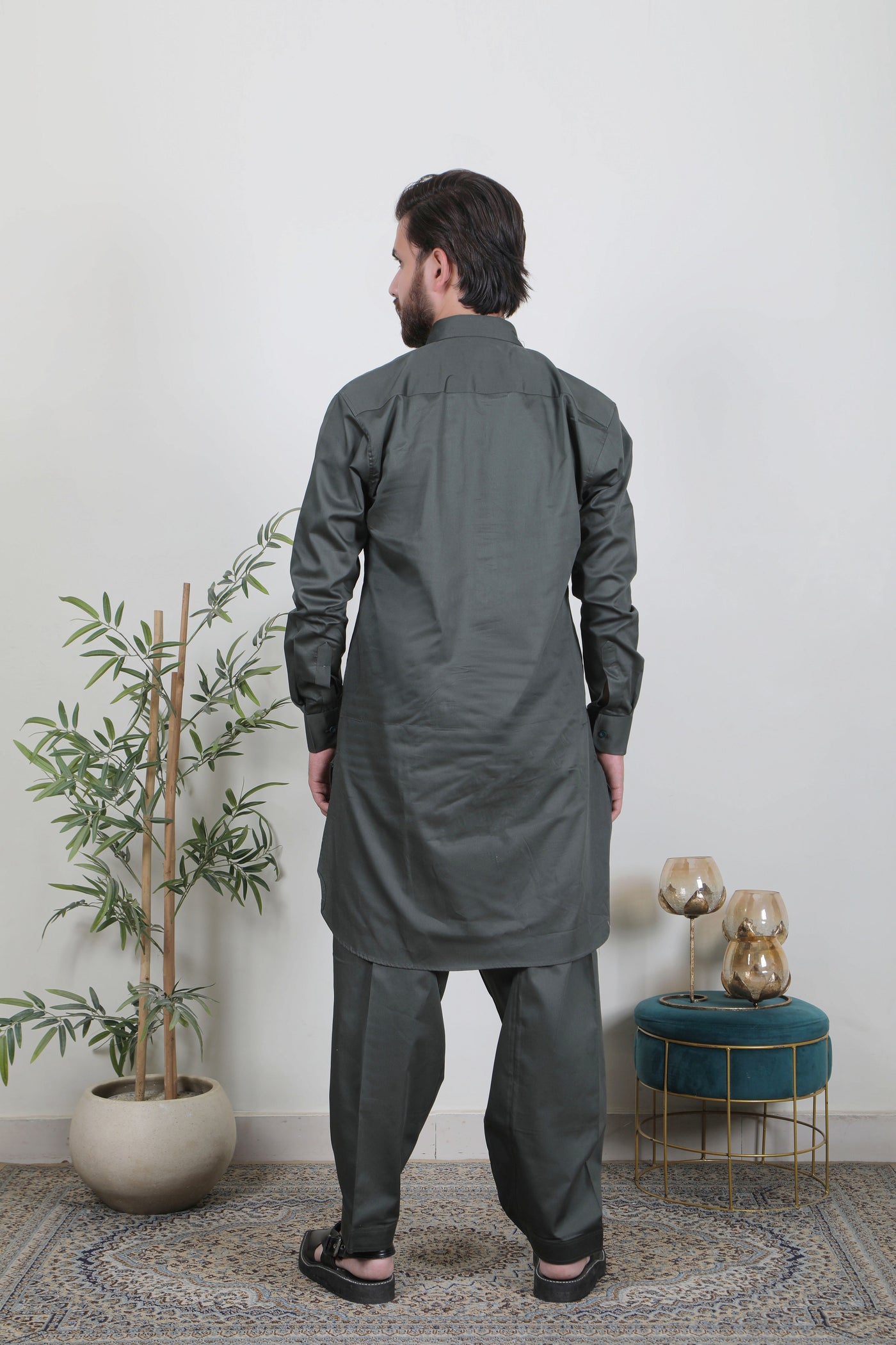 Almas Lifestyle Lucknowi Mens Pathani Suits | Dark Green - Almas Lifestyle