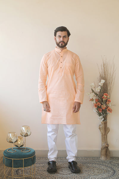 Almas Lifestyle Lucknowi Rule Kurta | Peach - Almas Lifestyle