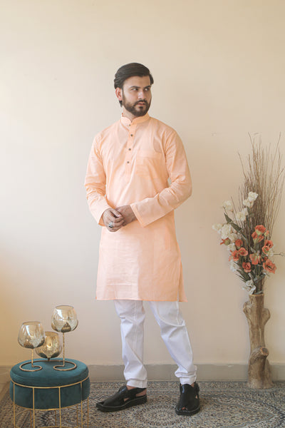 Almas Lifestyle Lucknowi Rule Kurta | Peach - Almas Lifestyle