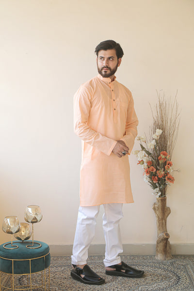 Almas Lifestyle Lucknowi Rule Kurta | Peach - Almas Lifestyle