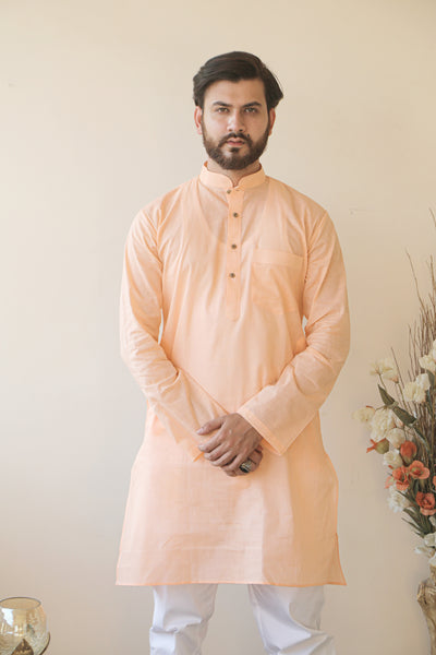 Almas Lifestyle Lucknowi Rule Kurta | Peach - Almas Lifestyle