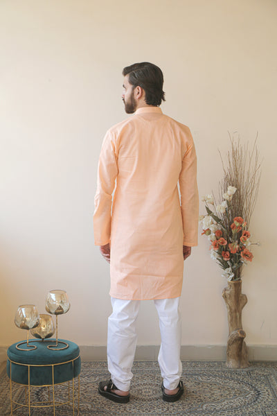 Almas Lifestyle Lucknowi Rule Kurta | Peach - Almas Lifestyle