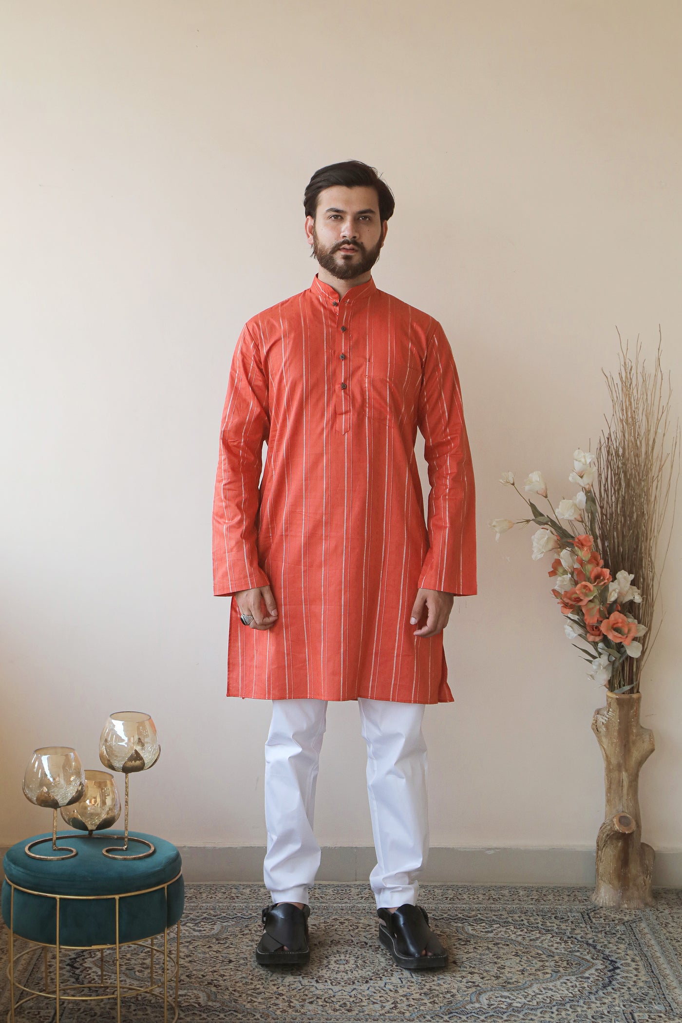 SHAHI LONG KURTA | BROWN - Almas Lifestyle