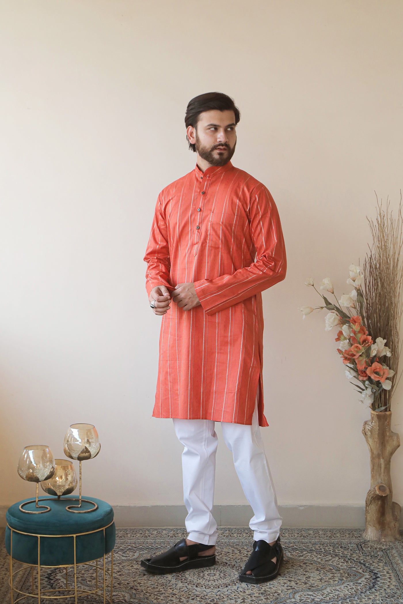 SHAHI LONG KURTA | BROWN - Almas Lifestyle