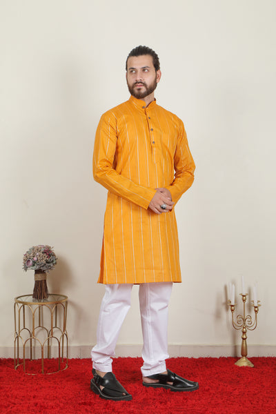 LONG SHAHI KURTA | Mustard - Almas Lifestyle