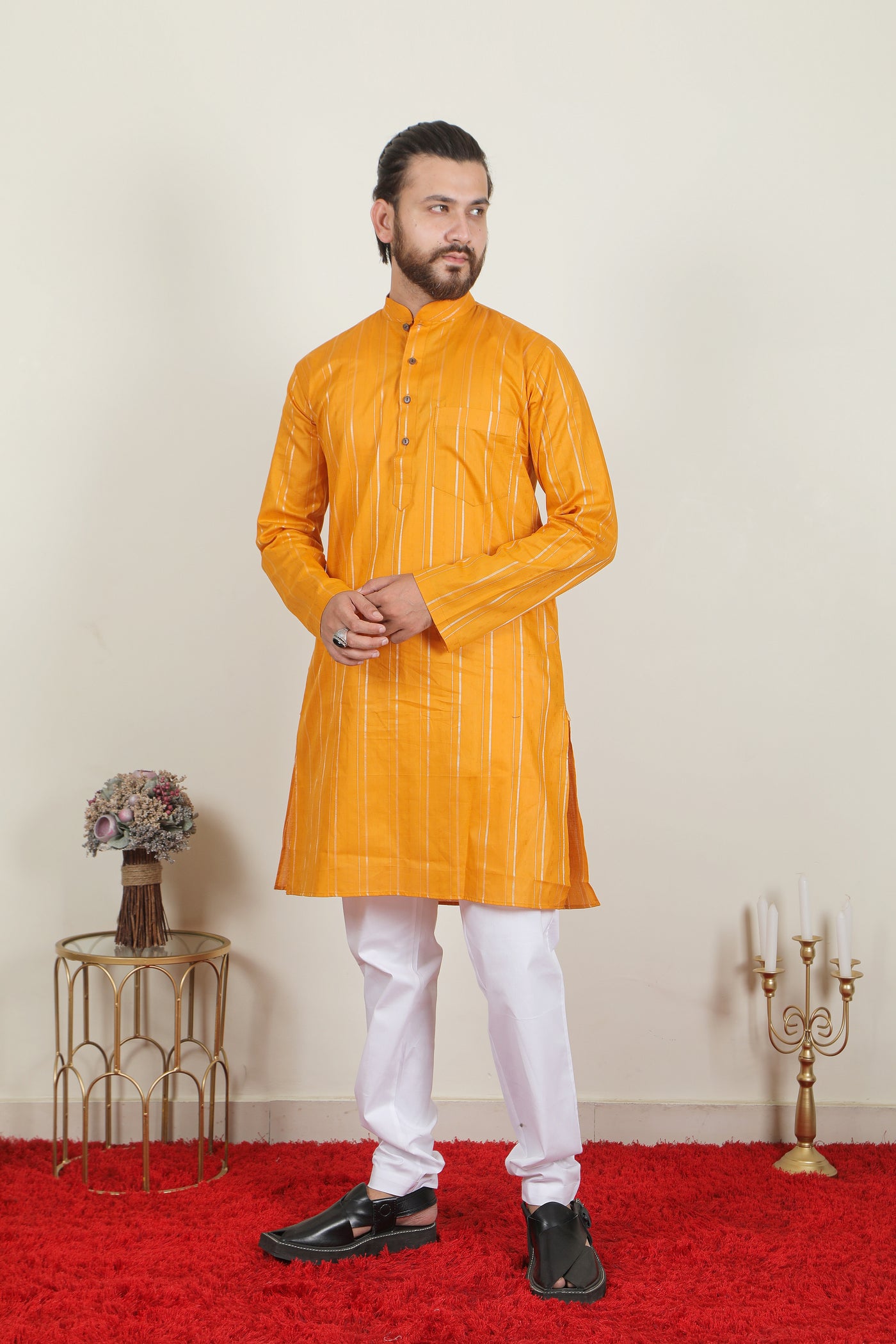 LONG SHAHI KURTA | Mustard - Almas Lifestyle