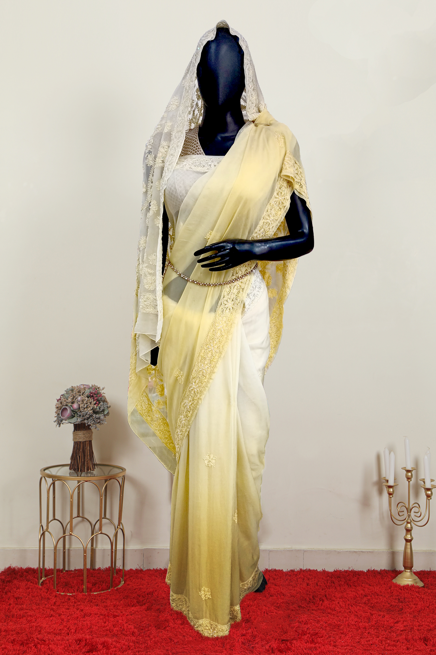 Pure Organza Chikankari Saree | Yellow