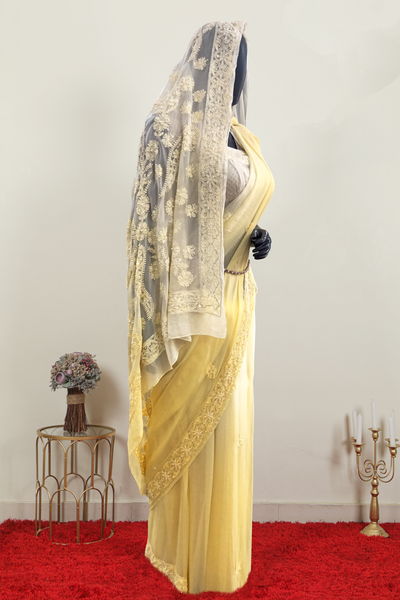 Pure Organza Chikankari Saree | Yellow