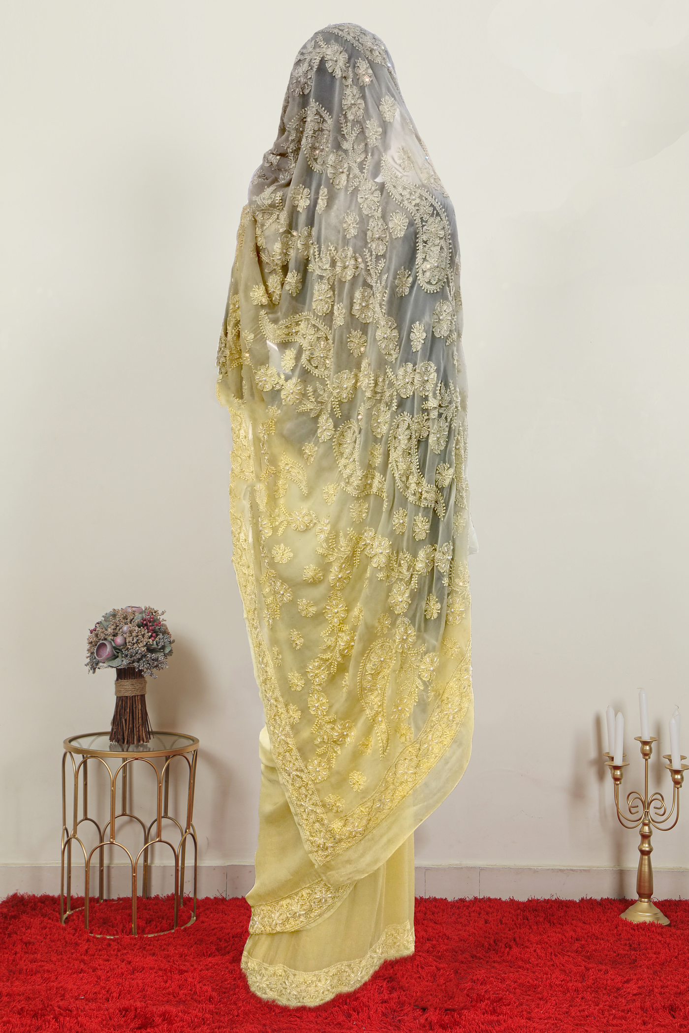 Pure Organza Chikankari Saree | Yellow