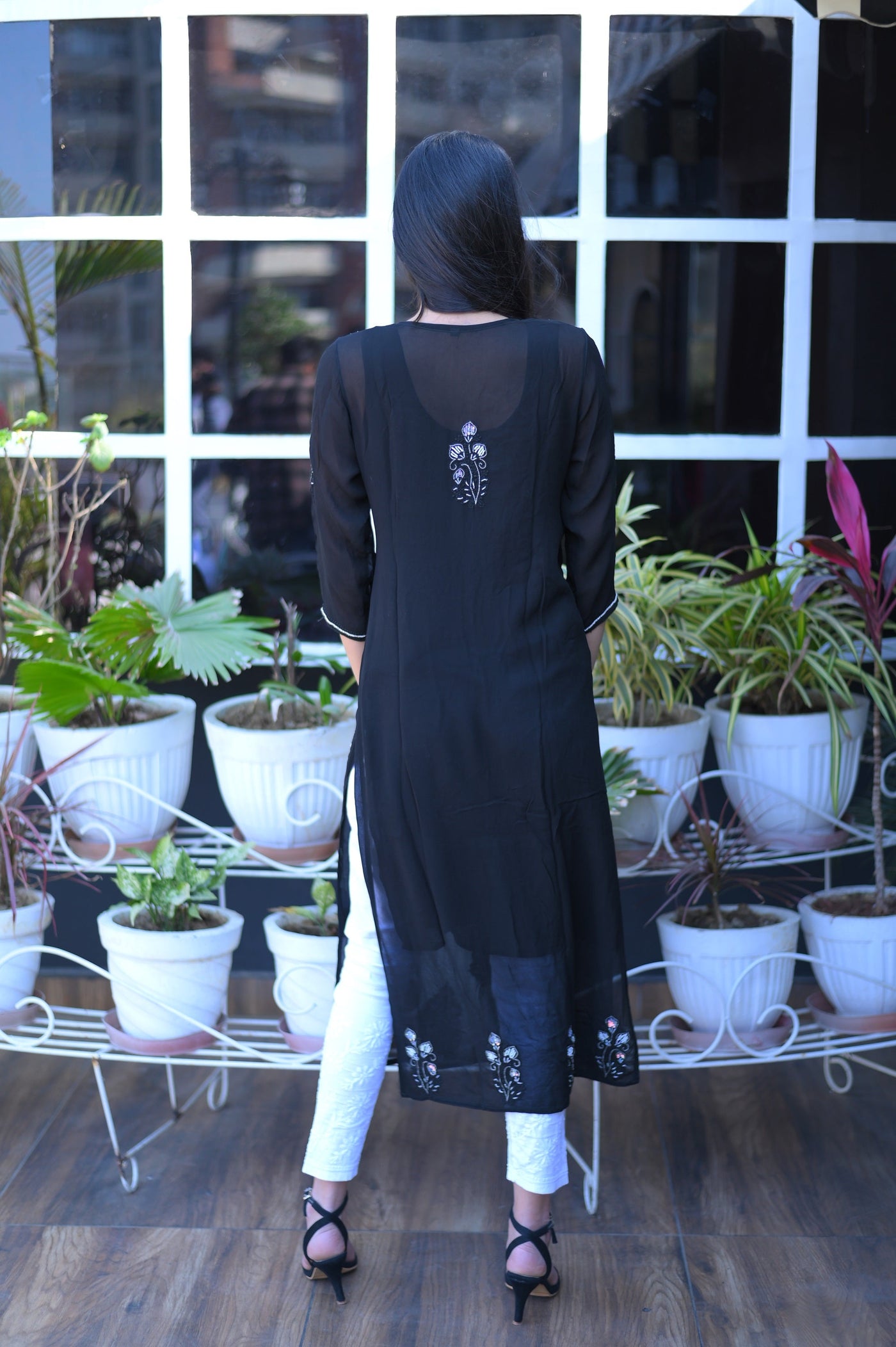 Chikankari Embroidery Georgette Kurti | Black - Almas Lifestyle