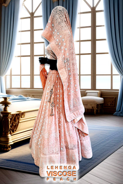 Almas Lifestyle Chikankari Embroidered Bridal Lehenga Set | Peach