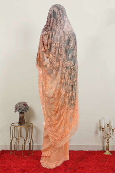 Pure Organza Chikankari Saree | Peach