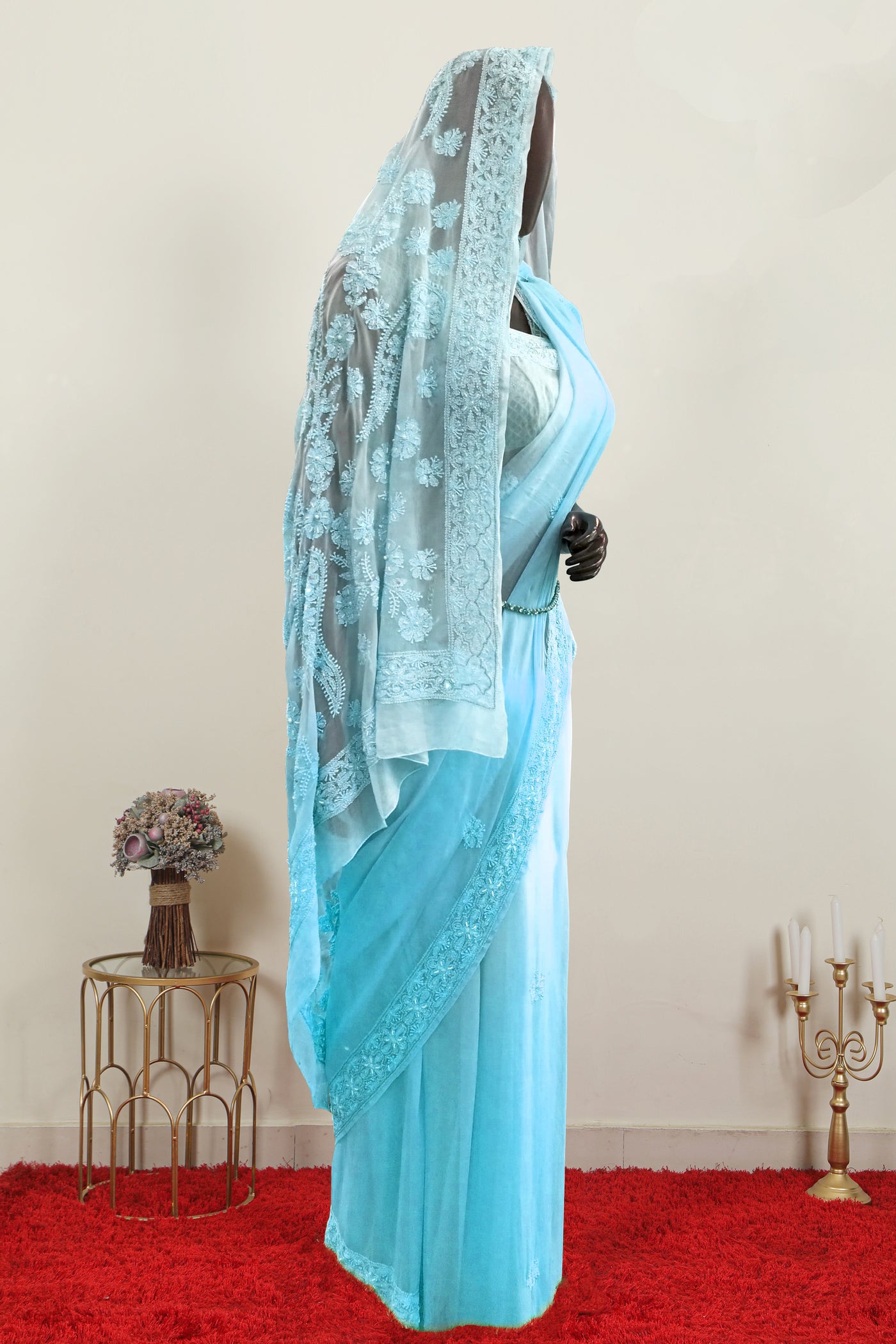 Pure Organza Chikankari Saree | Blue