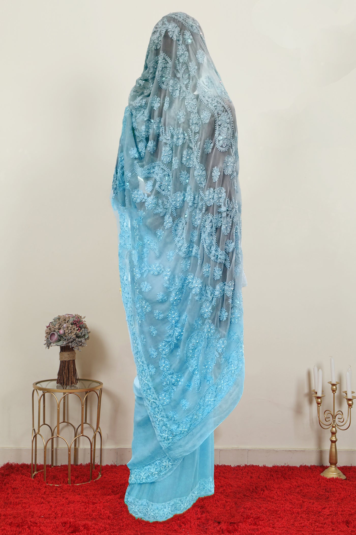 Pure Organza Chikankari Saree | Blue