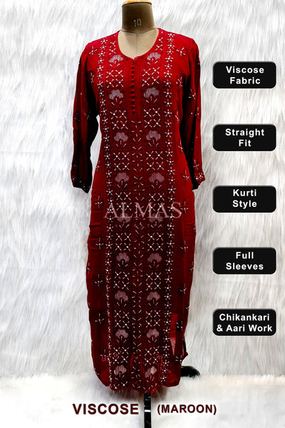 Emel Lucknowi Chikankari Viscose Panel Kurti