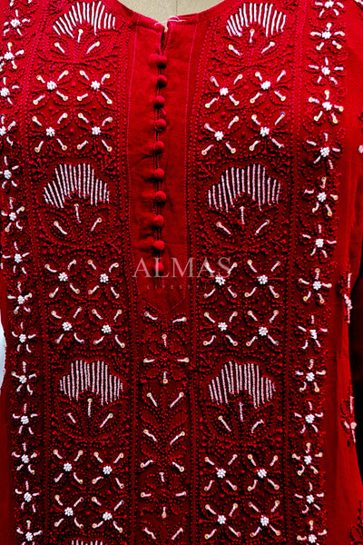 Emel Lucknowi Chikankari Viscose Panel Kurti