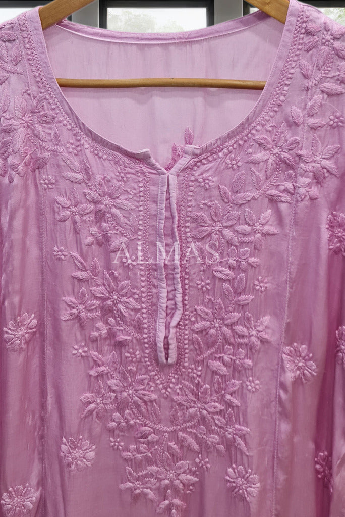 Ellerie Lucknowi Chikankari Modal Satin Long Kurti