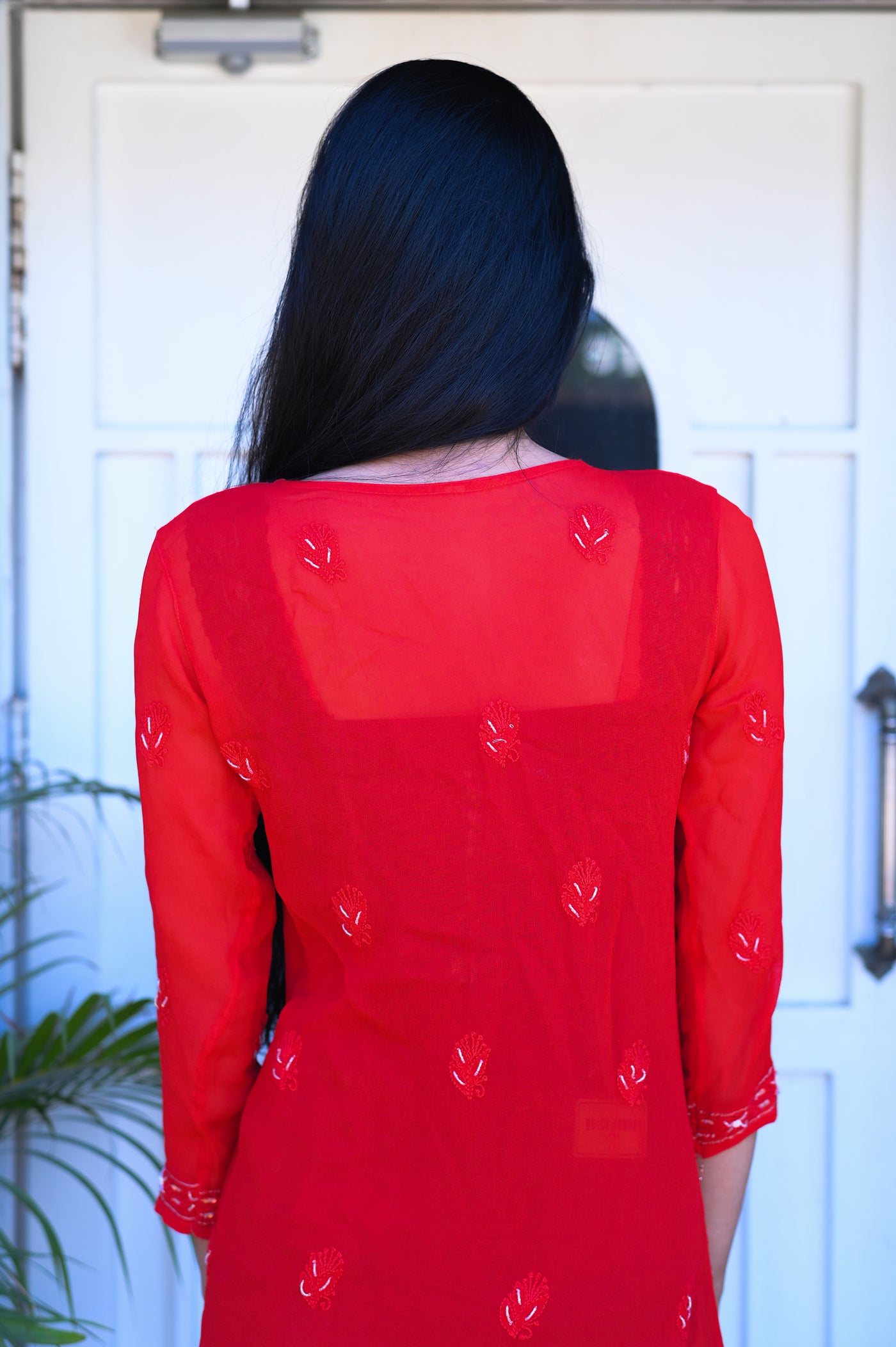 Chikankari Embroidery Viscose Kurti | Red - Almas Lifestyle