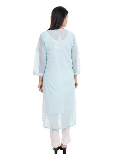 Almas Lifestyle Lucknowi Chikankari Kota Kurti | Light Blue - Almas Lifestyle