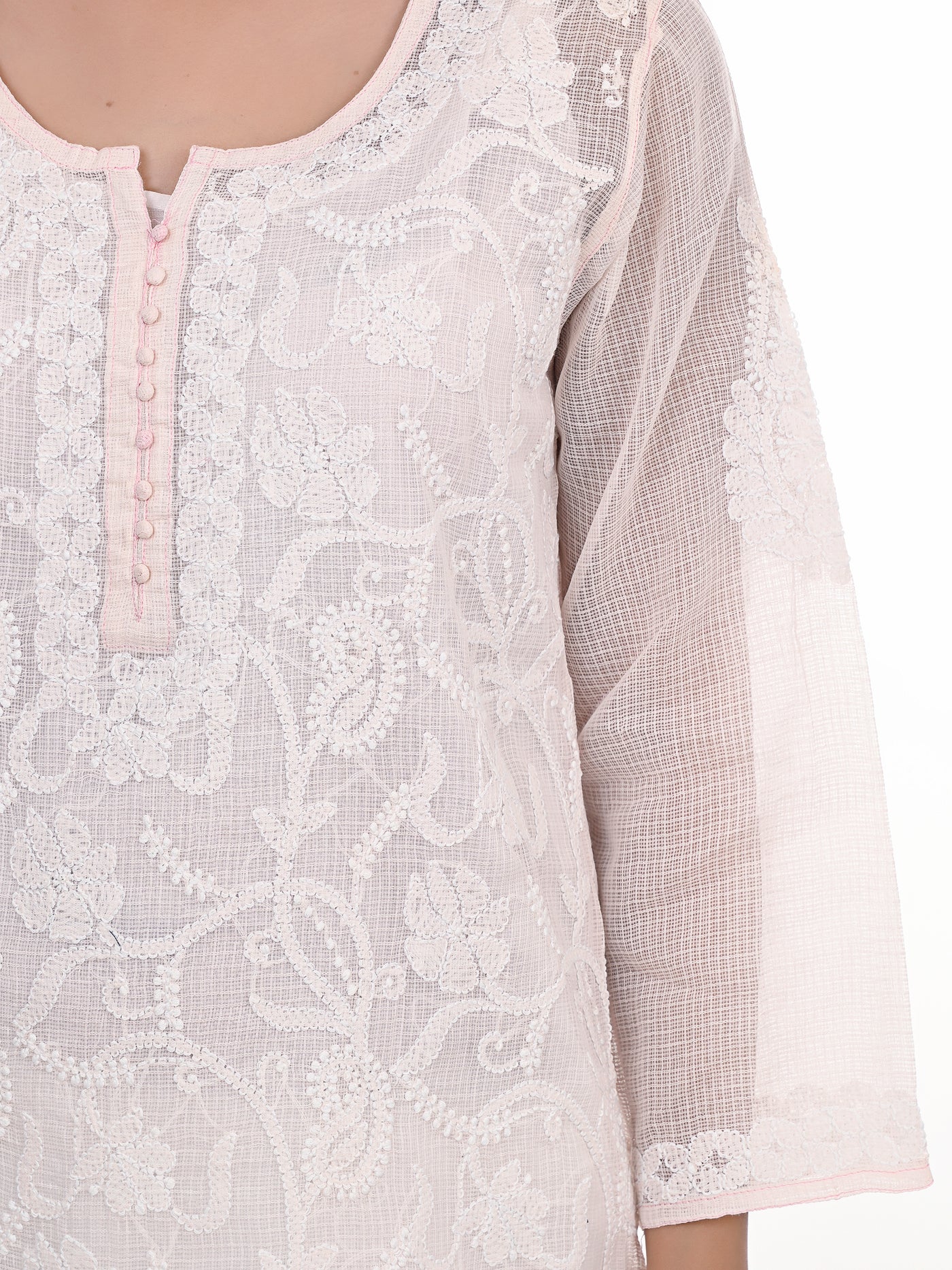 Almas Lifestyle Lucknowi Chikankari Kota Kurti | Light Pink - Almas Lifestyle