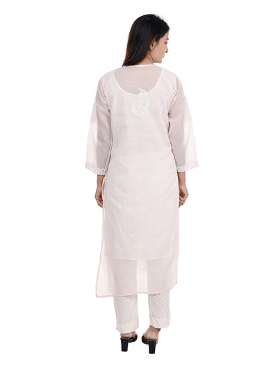 Almas Lifestyle Lucknowi Chikankari Kota Kurti | Light Pink - Almas Lifestyle