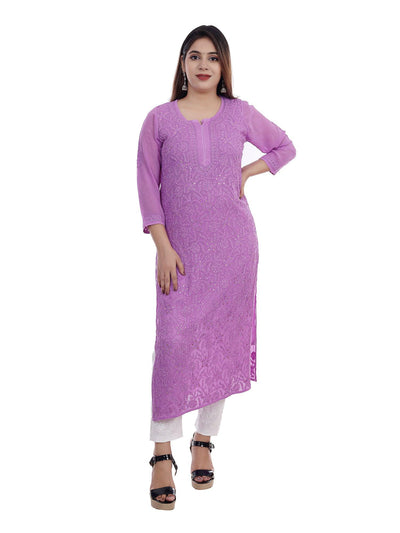 Lucknowi Chikankari Viscose Kurti | Lavendar - Almas Lifestyle