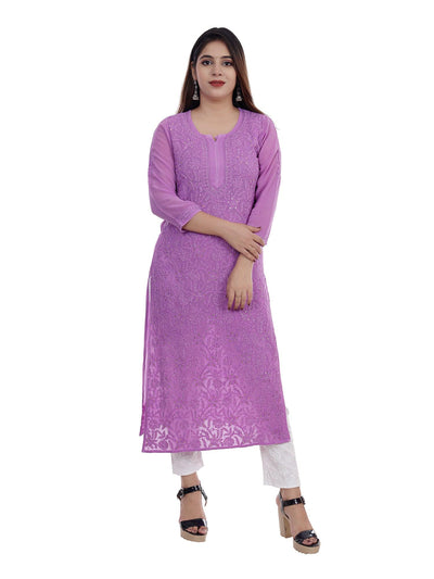 Lucknowi Chikankari Viscose Kurti | Lavendar - Almas Lifestyle