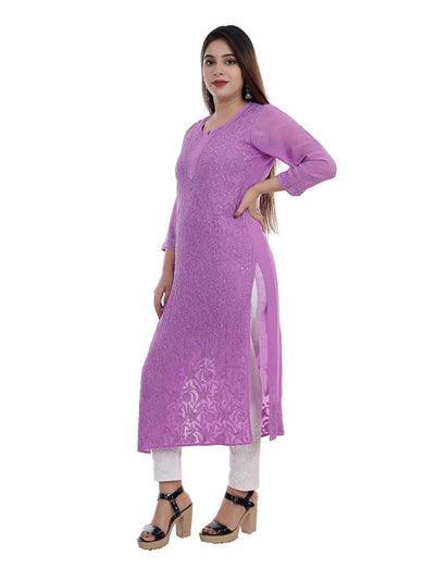 Lucknowi Chikankari Viscose Kurti | Lavendar - Almas Lifestyle