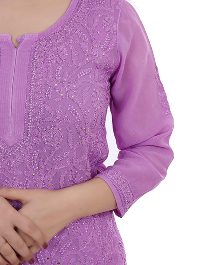 Lucknowi Chikankari Viscose Kurti | Lavendar - Almas Lifestyle