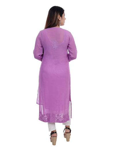 Lucknowi Chikankari Viscose Kurti | Lavendar - Almas Lifestyle